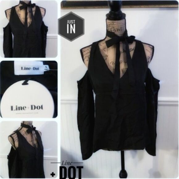 Line & Dot Top Womens Size Small Cupro Cold Shoulder Black Gothic Street - Picture 6 of 14